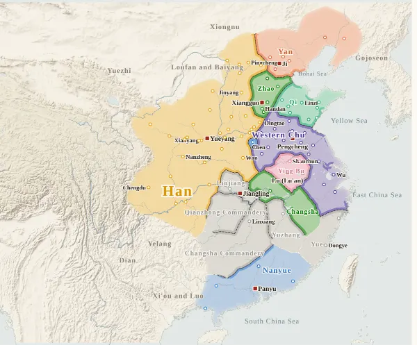 Map of the Chu–Han Contention and Early Han, 205 BC (Battle of Pengcheng)