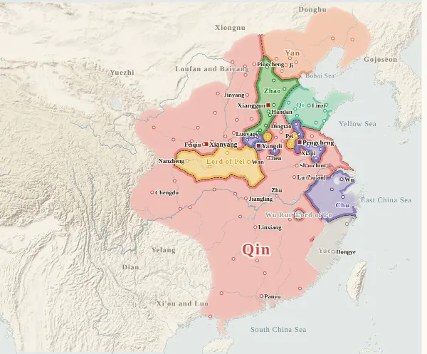 Map of the Chu–Han Contention and Early Han, 207 BC (Battle of Julu)