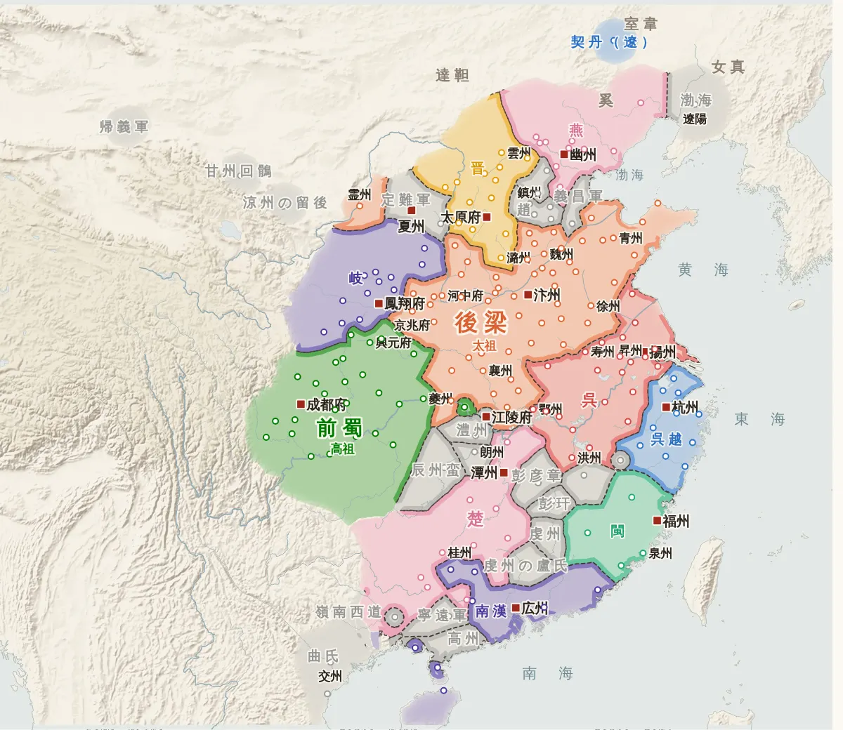 五代十国の勢力図（907年）