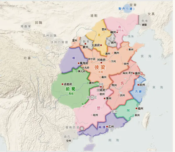 五代十国の勢力図（911年）