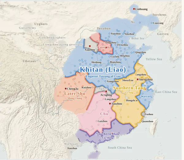 Map of the Five Dynasties and Ten Kingdoms, 946 (The Khitan enter Daliang)
