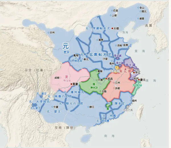 元末の勢力図（1362年）