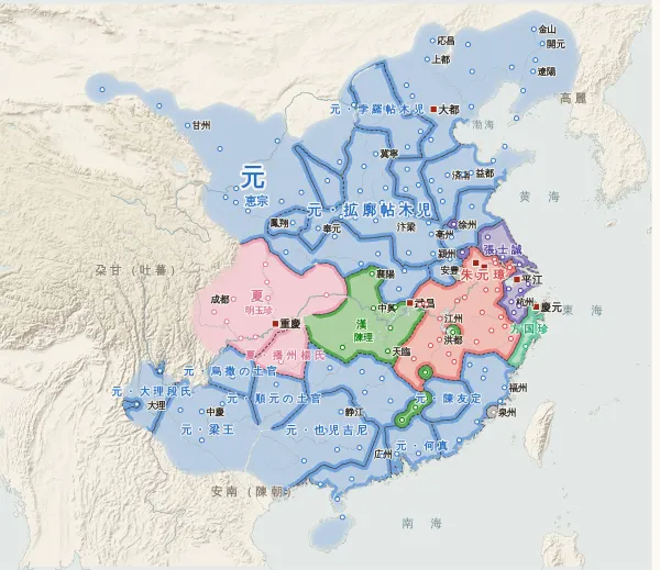 元末の勢力図・1363年（鄱陽湖の戦い）