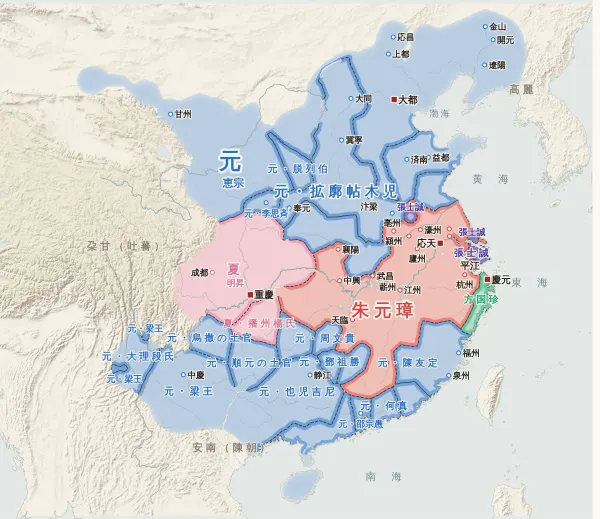 元末の勢力図（1366年）