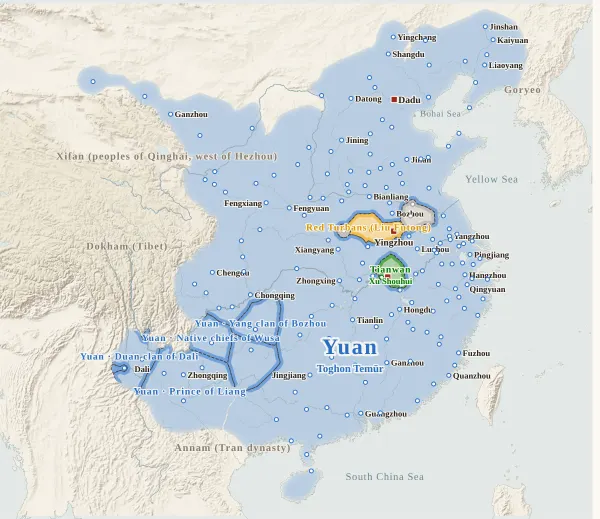 Map of the Fall of the Yuan, 1351 (Red Turban Rebellion)