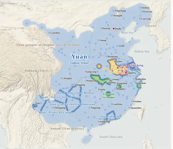 Map of the Fall of the Yuan, 1355 (Han Lin'er founds the Song)