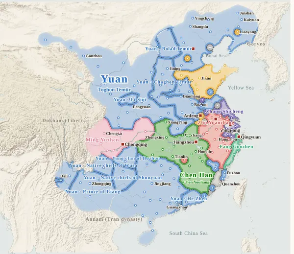 Map of the Fall of the Yuan, 1360 (Chen Youliang founds the Han)