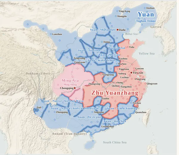 Map of the Fall of the Yuan, 1367 (Zhang Shicheng falls)