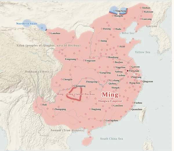 Map of the Fall of the Yuan, 1387 (Naghachu surrenders to the Ming)
