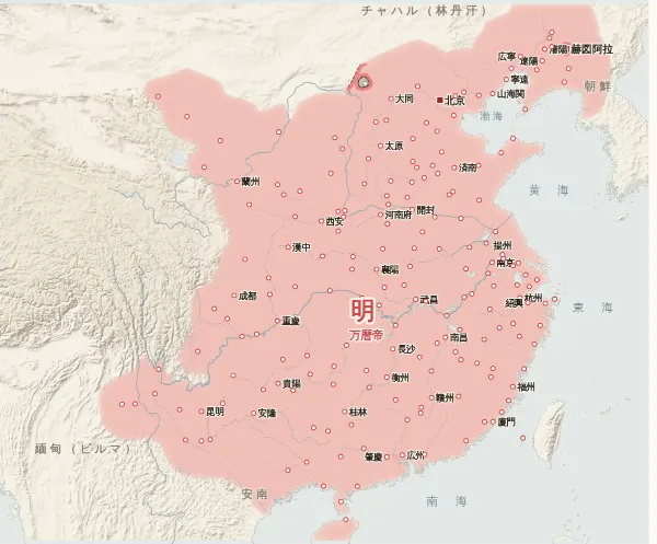 明清交替の勢力図・1616年（ヌルハチが後金を建てる）