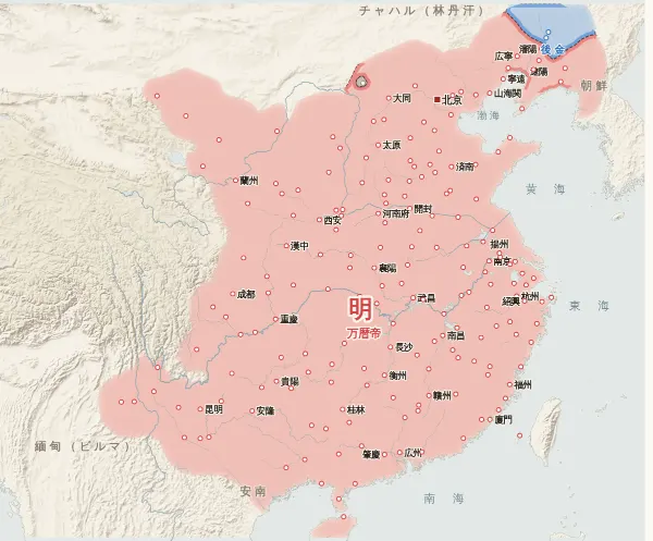 明清交替の勢力図・1619年（サルフの戦い）