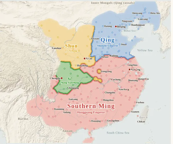 Map of the Ming–Qing Transition, 1644 (Li Zicheng takes Beijing; the Qing enter the Pass)