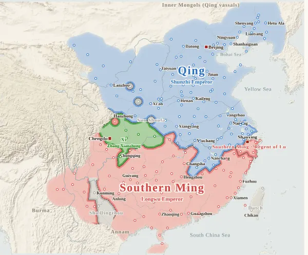 Map of the Ming–Qing Transition, 1645 (Nanjing falls)