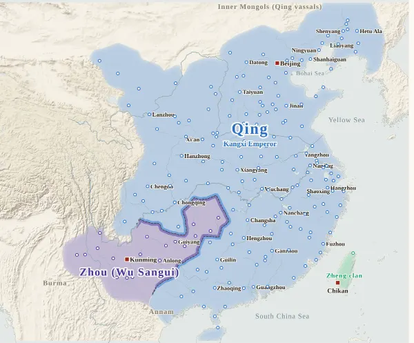 Map of the Ming–Qing Transition, 1673 (Revolt of the Three Feudatories)