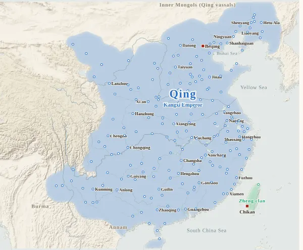 Map of the Ming–Qing Transition, 1681 (The Three Feudatories revolt ends)