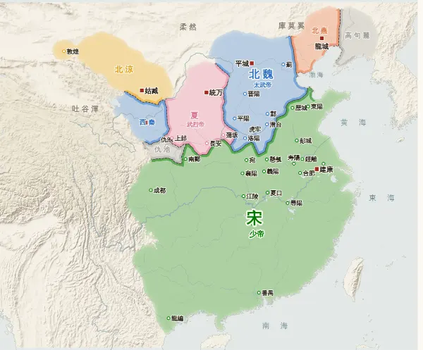 南北朝の勢力図（423年）