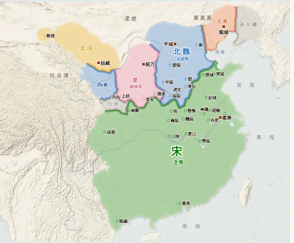 南北朝の勢力図（425年）