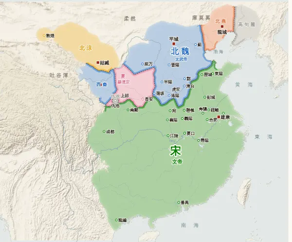 南北朝の勢力図(428年)