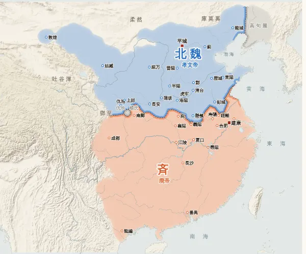 南北朝の勢力図（493年）