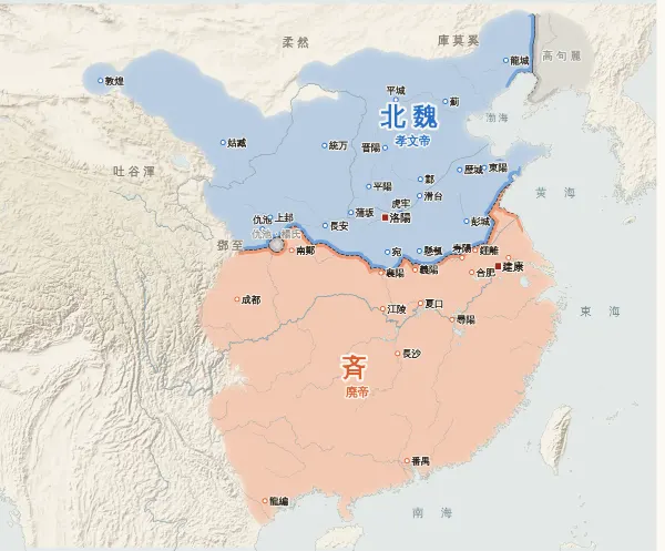 南北朝の勢力図（498年）