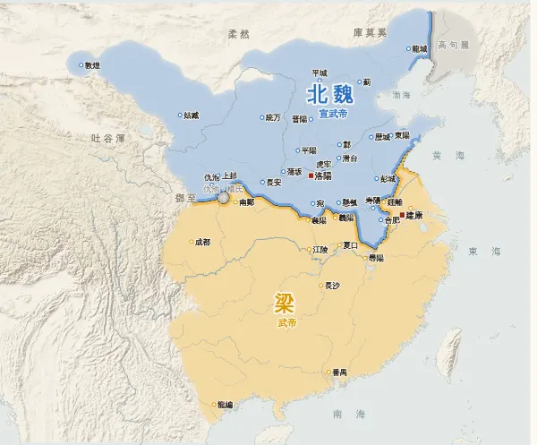 南北朝の勢力図（502年）