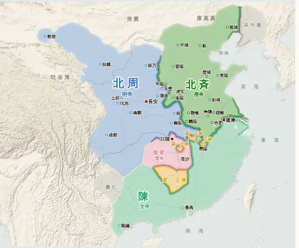 南北朝の勢力図（559年）