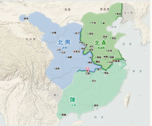南北朝の勢力図（561年）