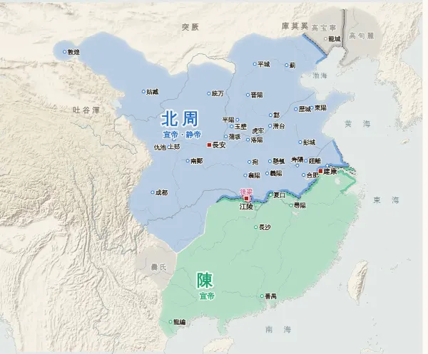 南北朝の勢力図（579年）
