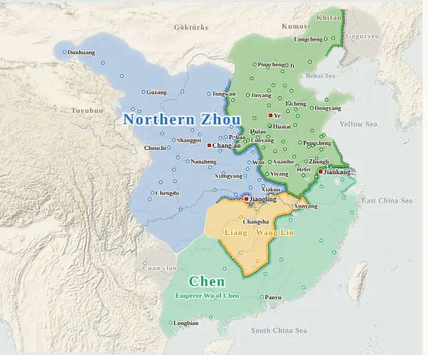 Map of the Northern and Southern Dynasties, 557 (Chen and Northern Zhou founded)