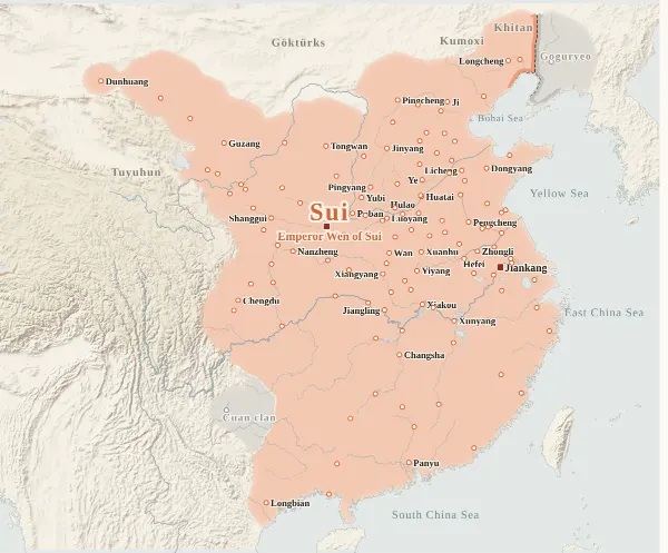 Map of the Northern and Southern Dynasties, 589 (Sui conquers Chen)