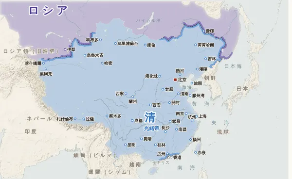 清の勢力図・1877年(ヤクブ・ベクの滅亡)