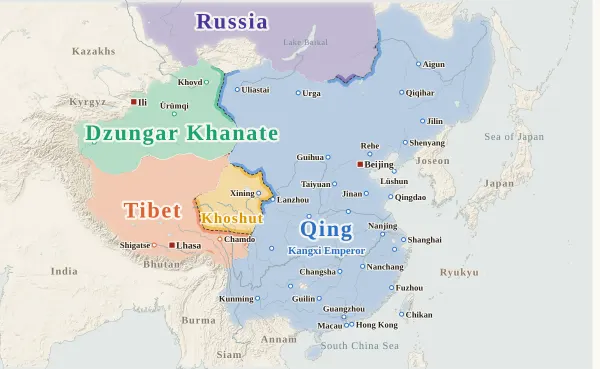 Map of the Qing Dynasty, 1691 (Dolon Nor assembly)