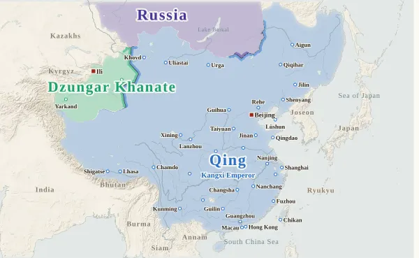 Map of the Qing Dynasty, 1720 (Qing troops enter Lhasa)
