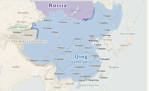 Map of the Qing Dynasty, 1757 (The Dzungar Khanate destroyed)
