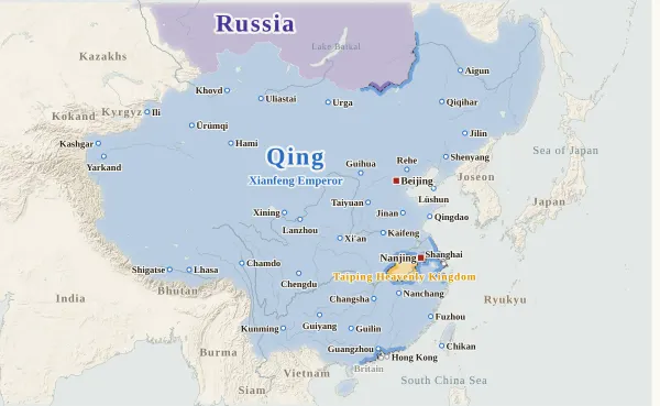Map of the Qing Dynasty, 1853 (The Taiping make Nanjing their capital)
