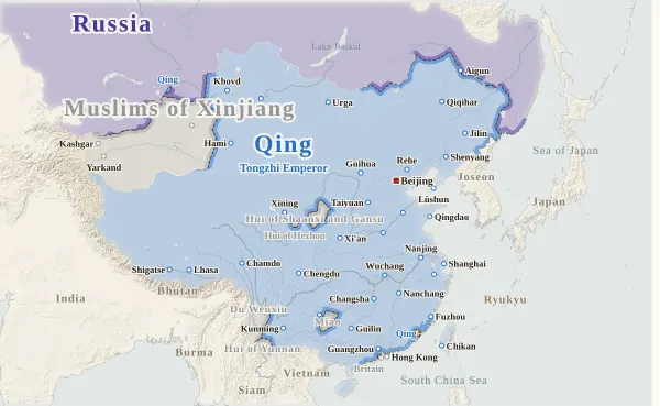 Map of the Qing Dynasty, 1864 (Fall of the Taiping capital)