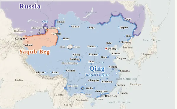 Map of the Qing Dynasty, 1871 (Russia occupies Ili)