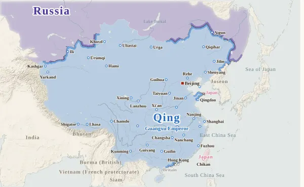 Map of the Qing Dynasty, 1895 (Treaty of Shimonoseki; Taiwan to Japan)