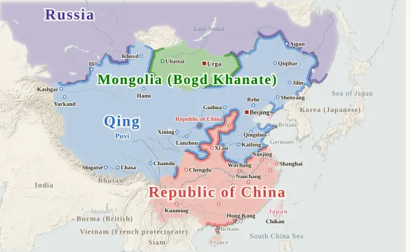 Map of the Qing Dynasty, 1911 (Xinhai Revolution)