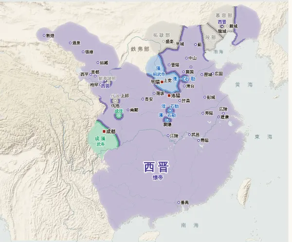 五胡十六国の勢力図（310年）