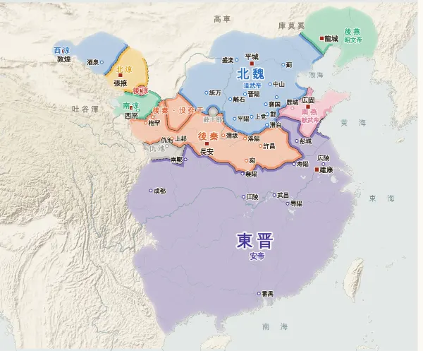 五胡十六国の勢力図（401年）