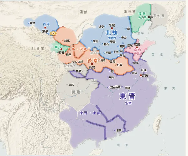 五胡十六国の勢力図(405年)