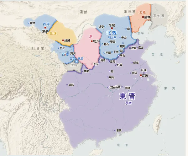 五胡十六国の勢力図（418年）