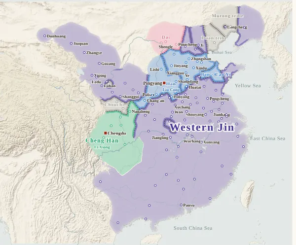 Map of the Sixteen Kingdoms, 316 (Western Jin falls)