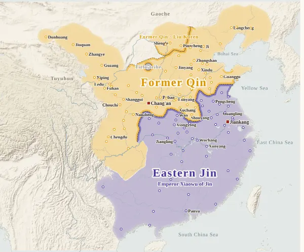 Map of the Sixteen Kingdoms, 376 (Former Qin unifies the north)