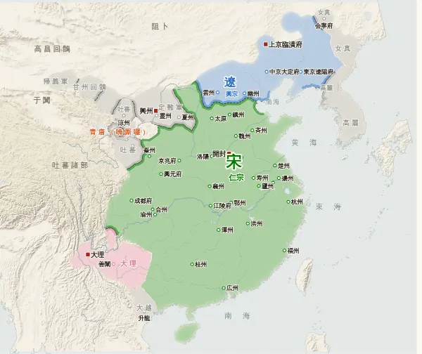 宋・遼・金・西夏の勢力図（1031年）