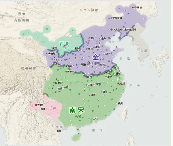宋・遼・金・西夏の勢力図・1142年(紹興の和議)