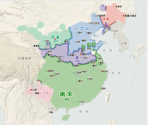 宋・遼・金・西夏の勢力図（1224年）