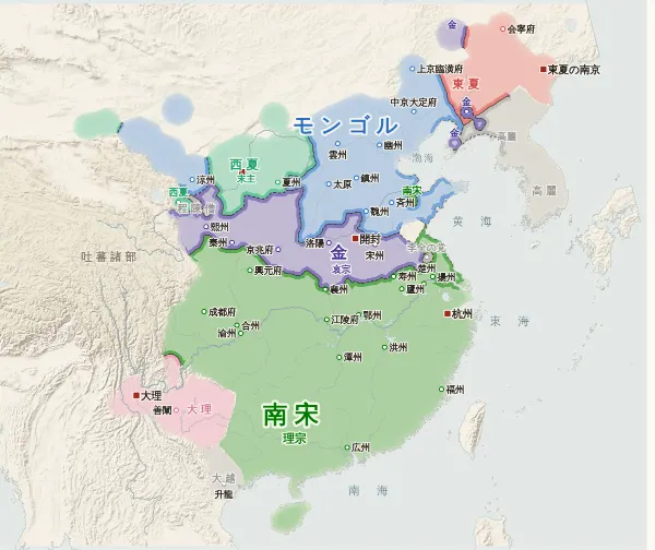 宋・遼・金・西夏の勢力図（1226年）