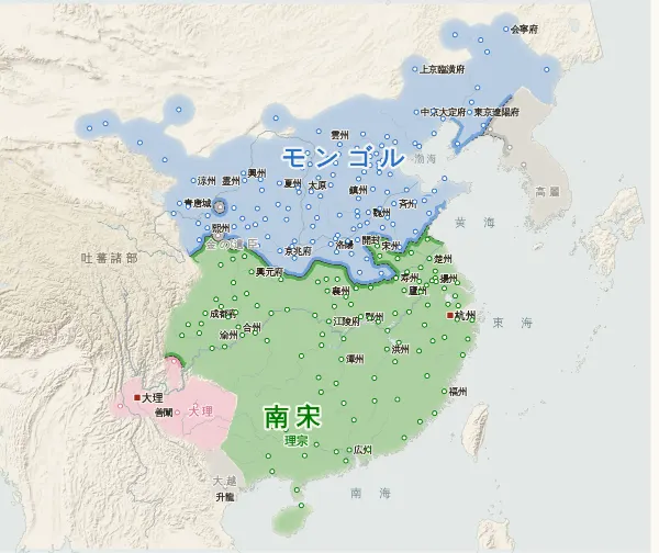 宋・遼・金・西夏の勢力図・1234年(金が滅ぶ)